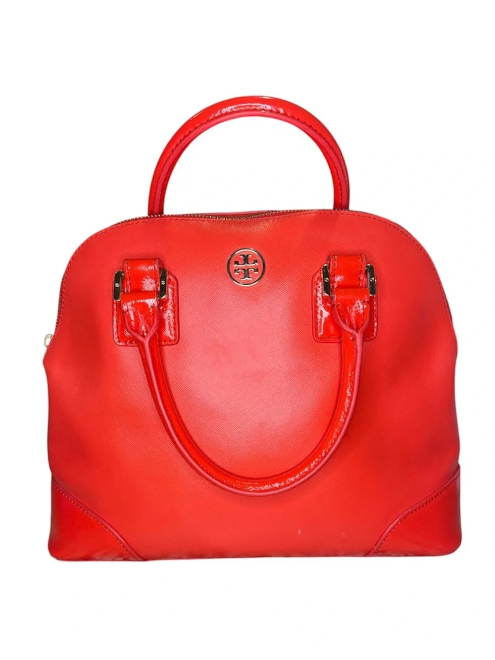Tory Burch Robinson Dome Red Patent Leather Satchel